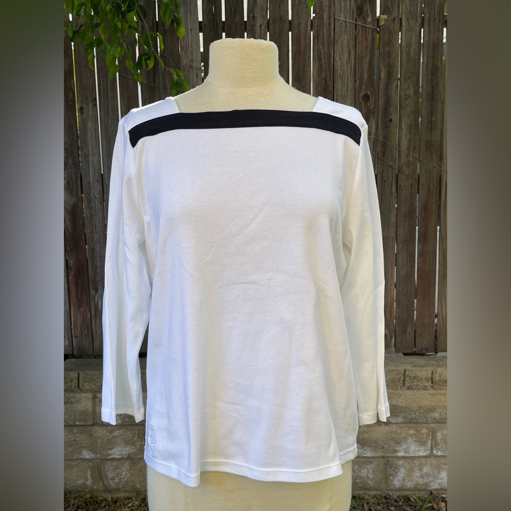 NWT Lauren Ralph Lauren White Top Navy Trim nautical coastal classic resort XL